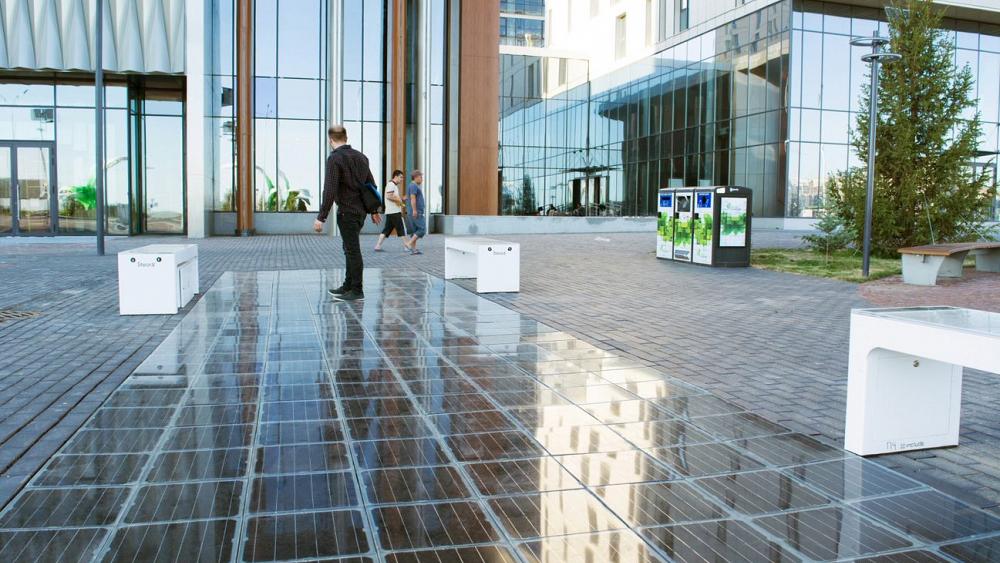 This solar-powered pavement harvests energy from under your feet