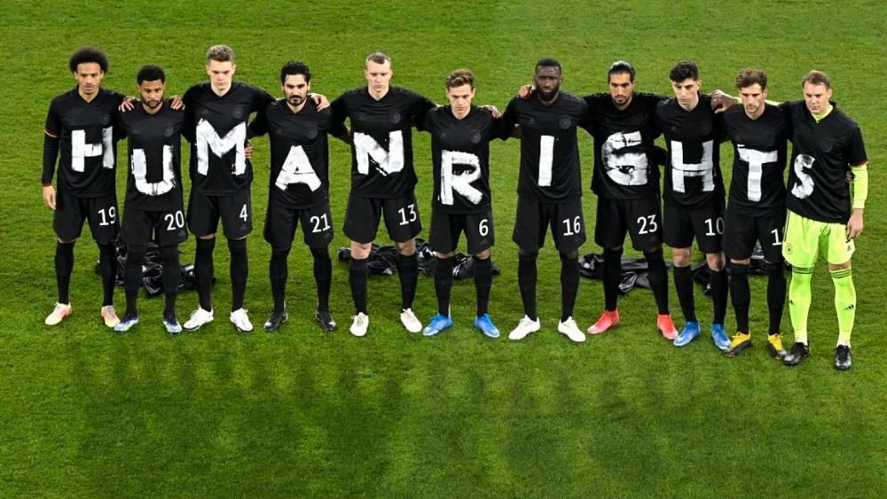 Germany wear t-shirts supporting human rights before Qatar World Cup qualifier