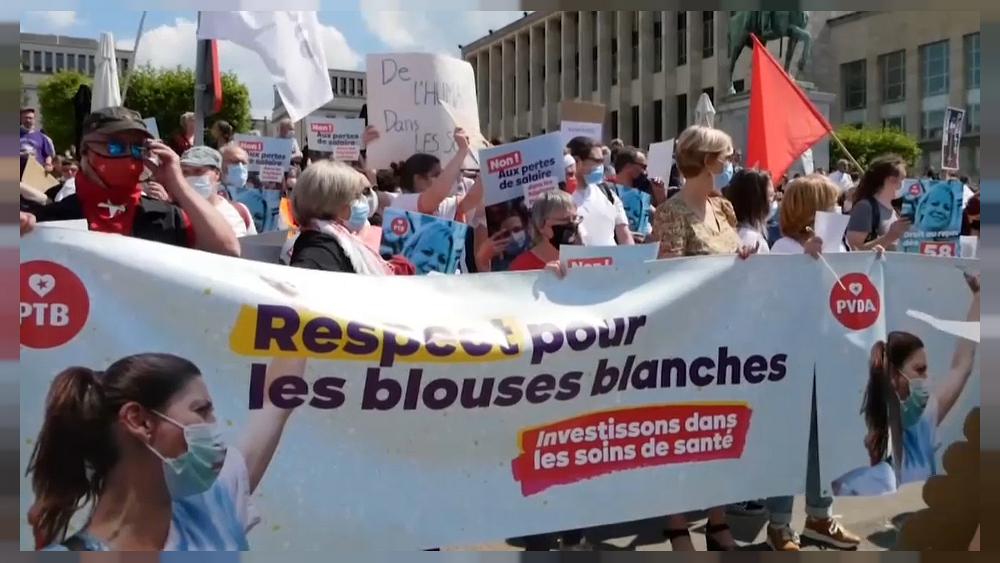 Hundreds of health workers protest in Brussels demanding more investment in sector