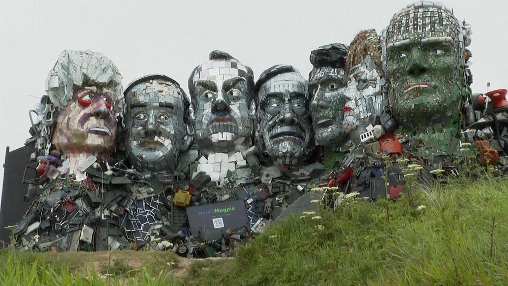 E-waste effigies near G7 venue mimic leaders attending weekend summit