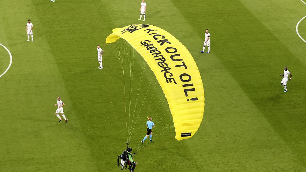 'Several' hurt by parachuting protestor at Euro 2020 game, Greenpeace apologises